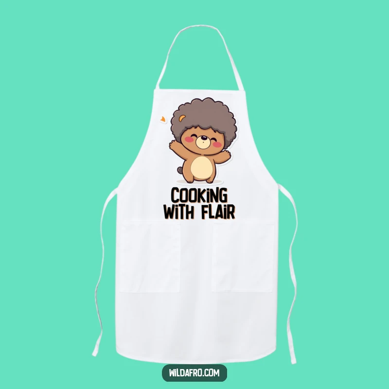 Funny Bear Afro Apron: Playful Character Bouncing Afro for a Hilarious Gift