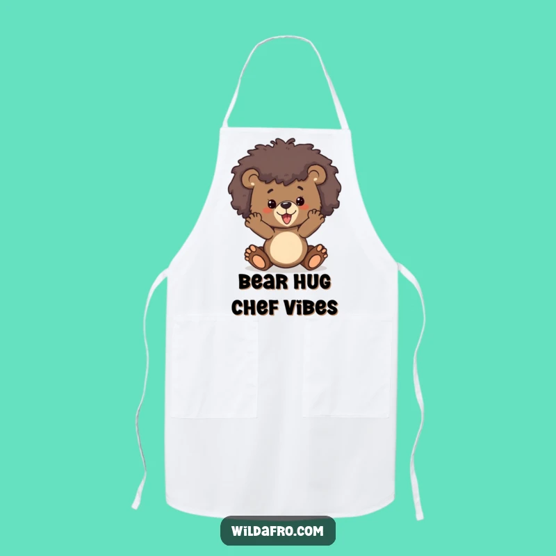 Funny Bear Cub Afro Apron - Kitchen Wild Animal Wear, Hilarious Gift