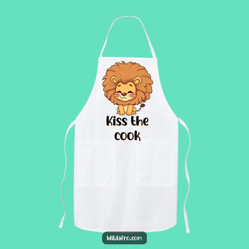 Funny Lion Afro Kiss Apron, Groovy Chef Art, Hilarious Kitchen Gift