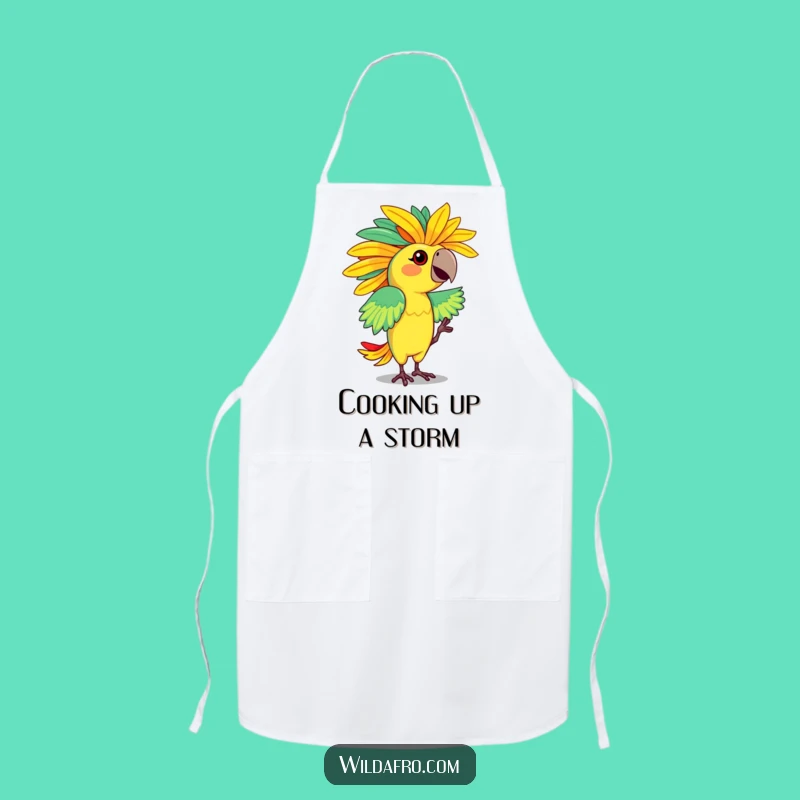 Funny Parrot Afro Apron: Dancing Character Flaunting Vibrant Afro for a Fun Gift