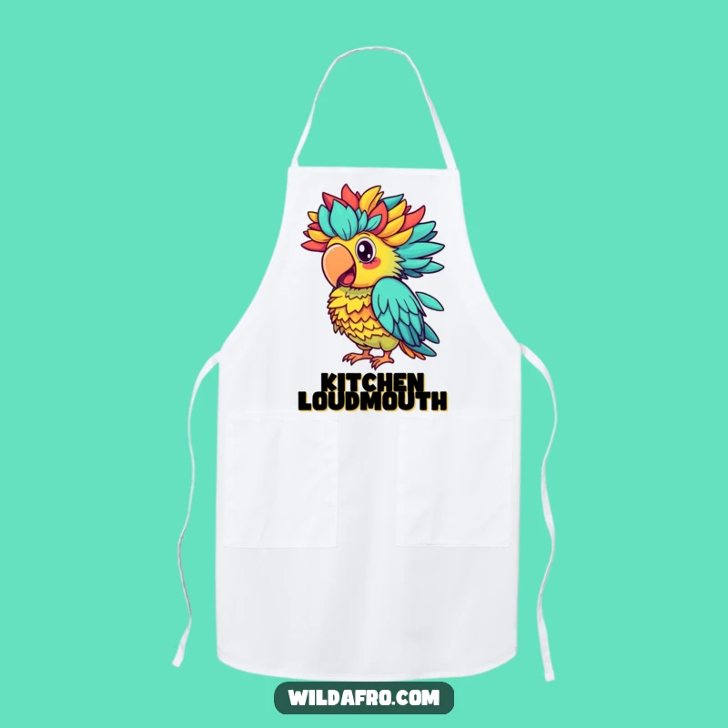 Funny Parrot Afro Squawk Apron, Colorful Chef Art, Hilarious Kitchen Gift