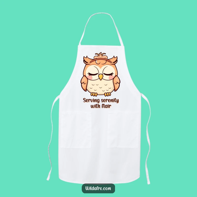 Funny Apron: Chef Owl with Afro Headband, Cooking with Comical Flair