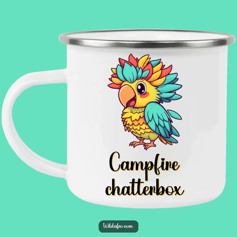 Funny Parrot Afro Squawk Camping Mug, Colorful Outdoor Art, Hilarious Adventure Gift