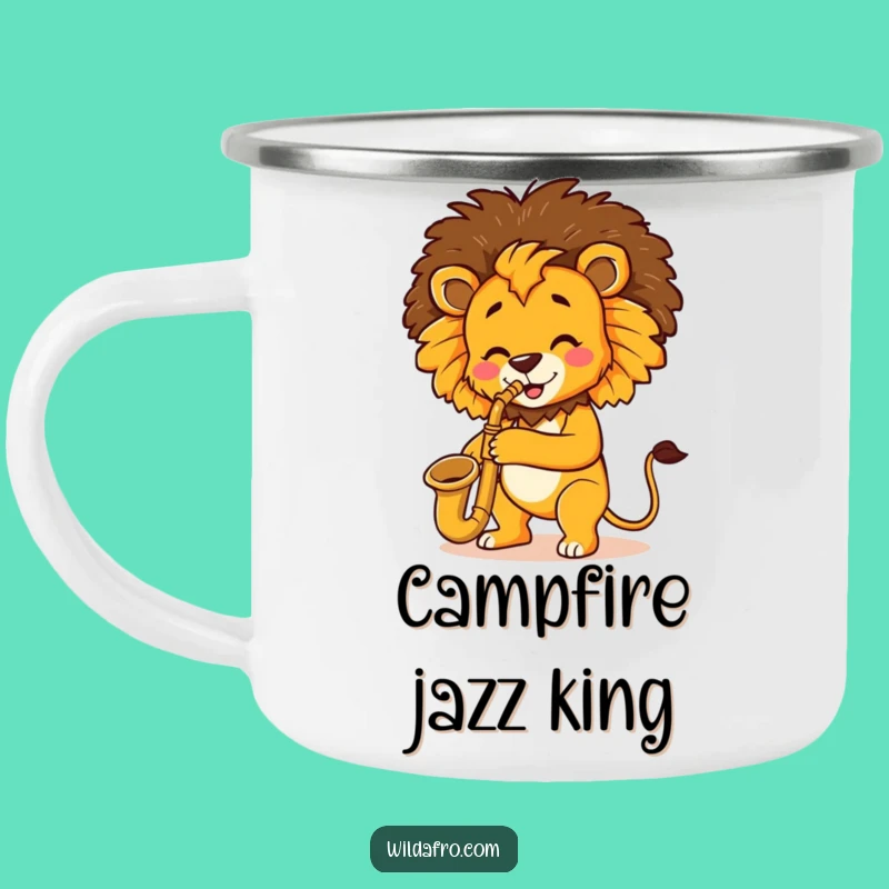 Adventure Ready Lion Saxophone Afro Camping Mug - Funny Outdoor Musical Gift!