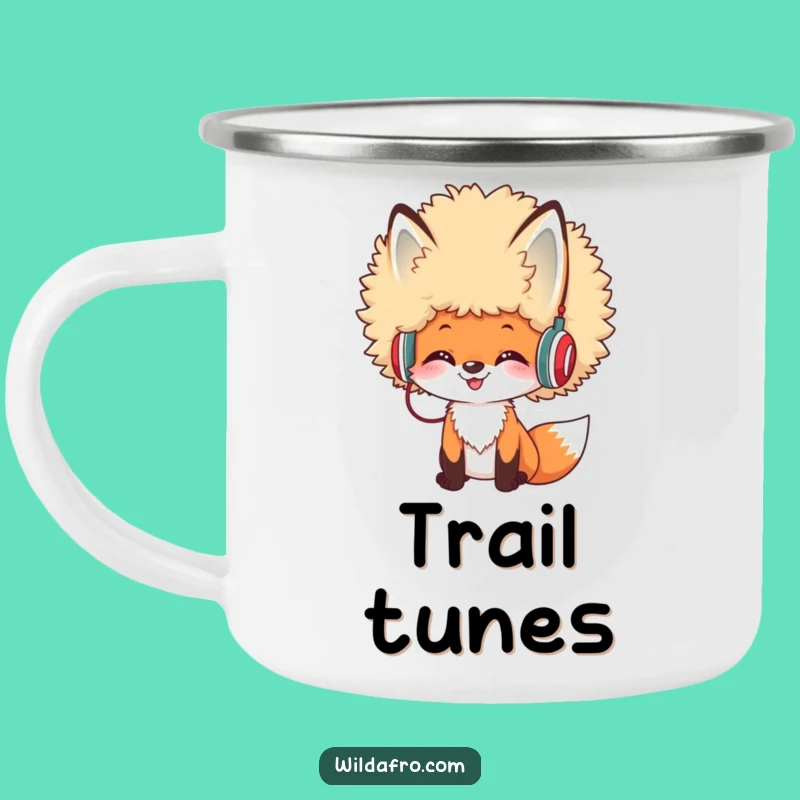Funny Afro Fox DJ Camping Mug: Humorous Outdoor Gift for Music Lovers