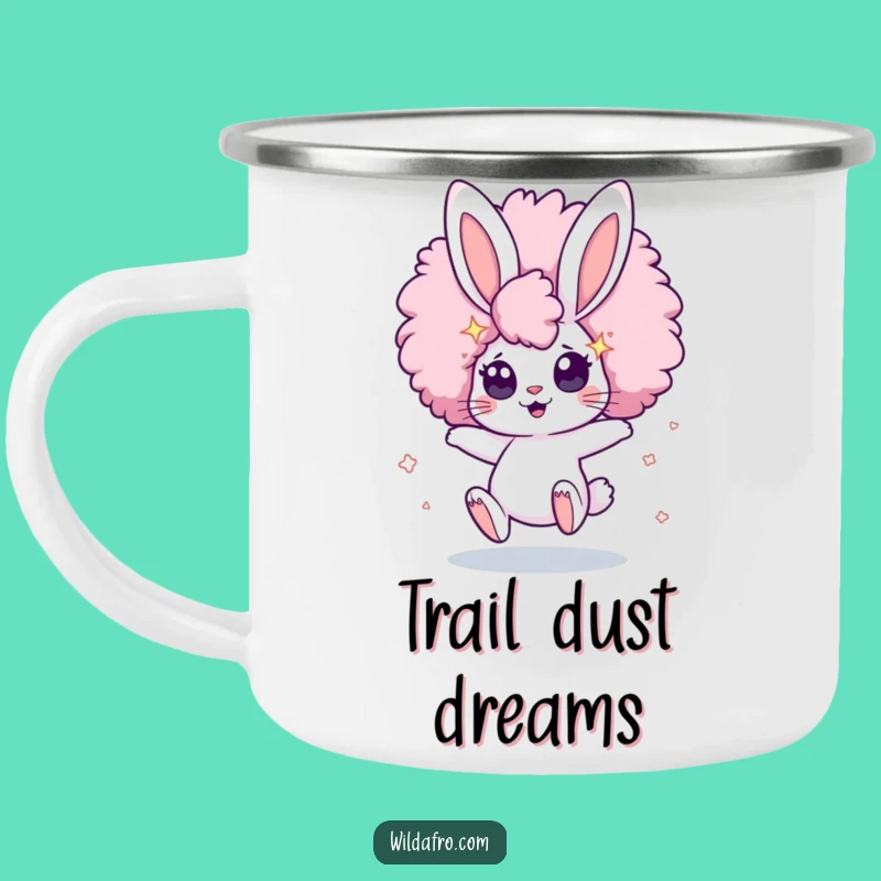 Funny Bunny Afro Star Camping Mug: Bouncing Character Adventure with Cosmic Charm