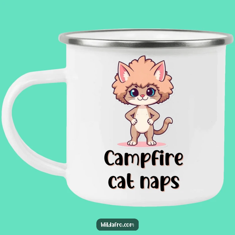 Funny Cat Afro Camping Mug: Proud Character Strutting Afro for a Stylish Gift