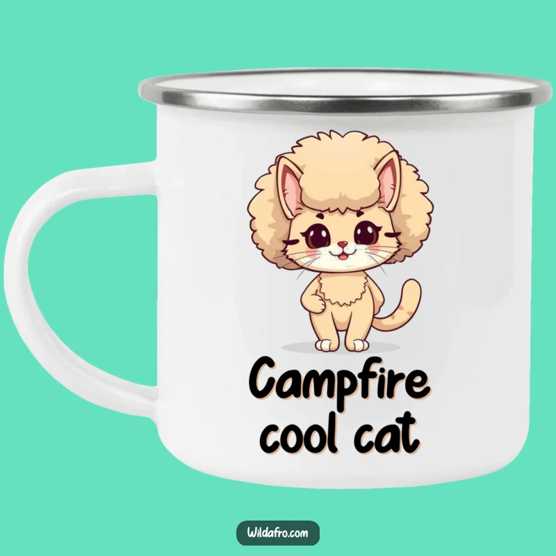 Funny Cat Afro Camping Mug - Retro Feline Drinkware for Adventures