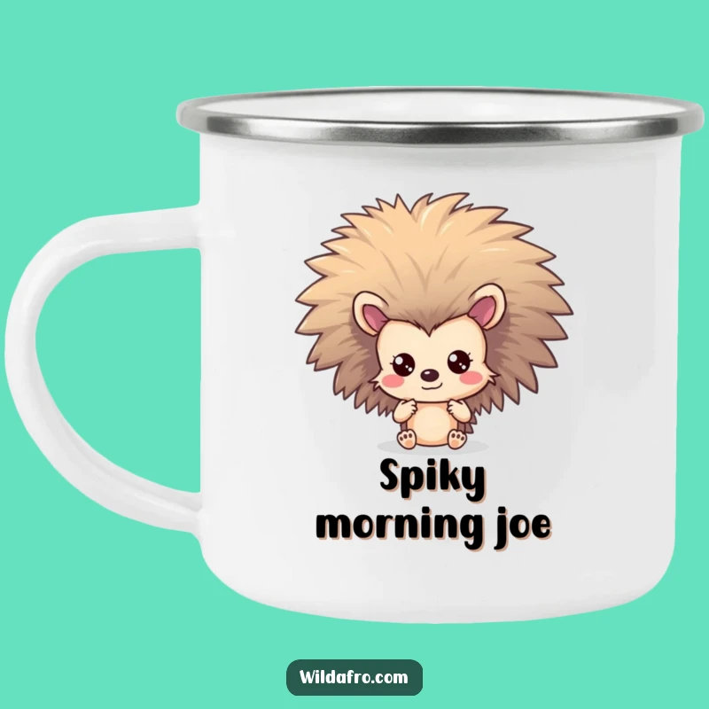 Funny Hedgehog Afro Camping Mug: Shy Character Hiding Gift