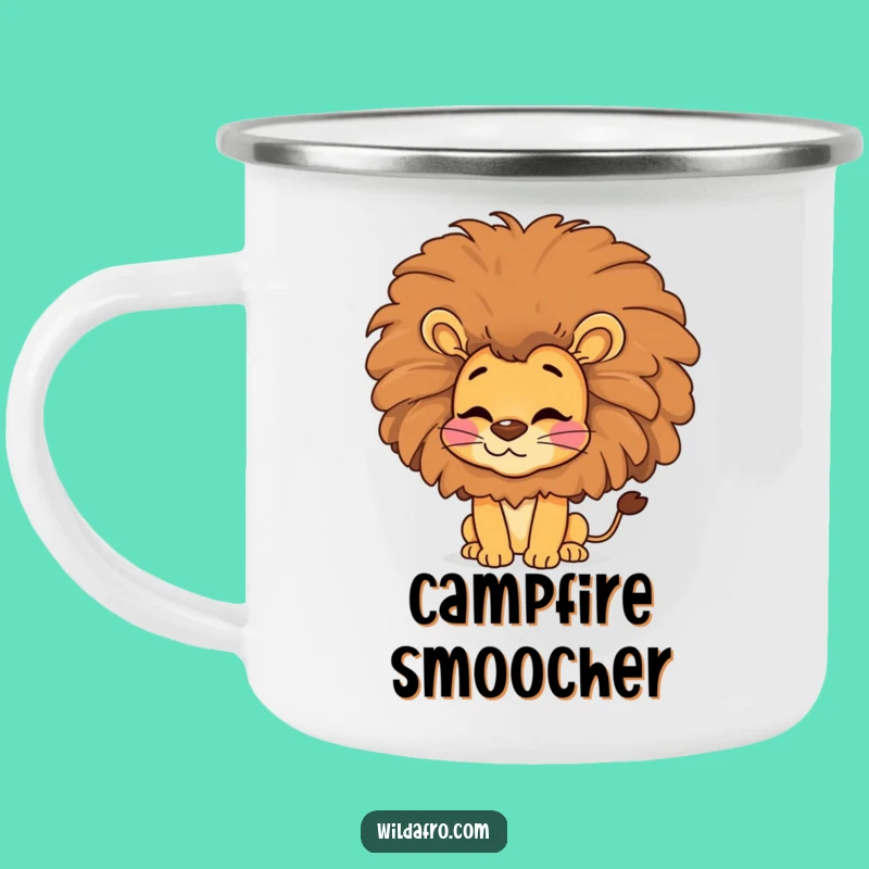 Funny Lion Afro Kiss Camping Mug, Groovy Outdoor Art, Hilarious Adventure Gift