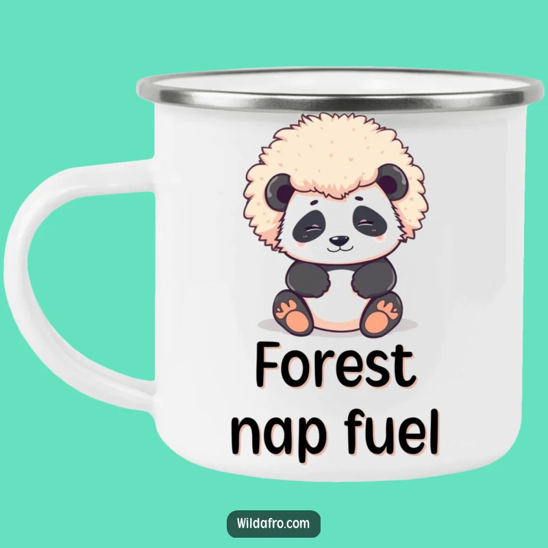 Funny Panda Afro Camping Mug: Contented Character Adventure with Magnificent Style