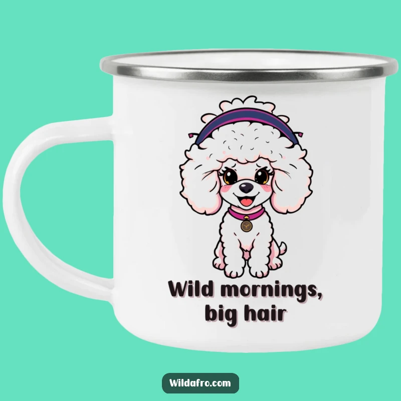 Funny Poodle Afro Wig Camping Mug: Adventure Fuelled by Hilarious Canine Style