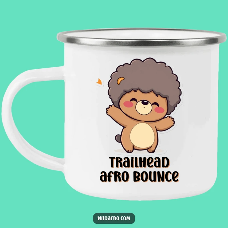 Funny Bear Afro Camping Mug: Playful Character Bouncing Afro for a Hilarious Gift