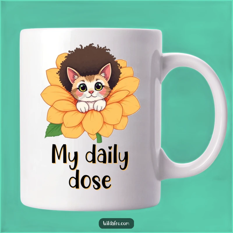 Funny Cat Afro Flower Peek Mug - Whimsical Pet Lover Gift