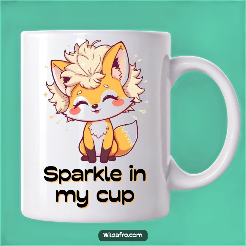 Funny Fox Glitter Afro Mug Gift: Cheerful Character Sparkle with Shimmering Fun