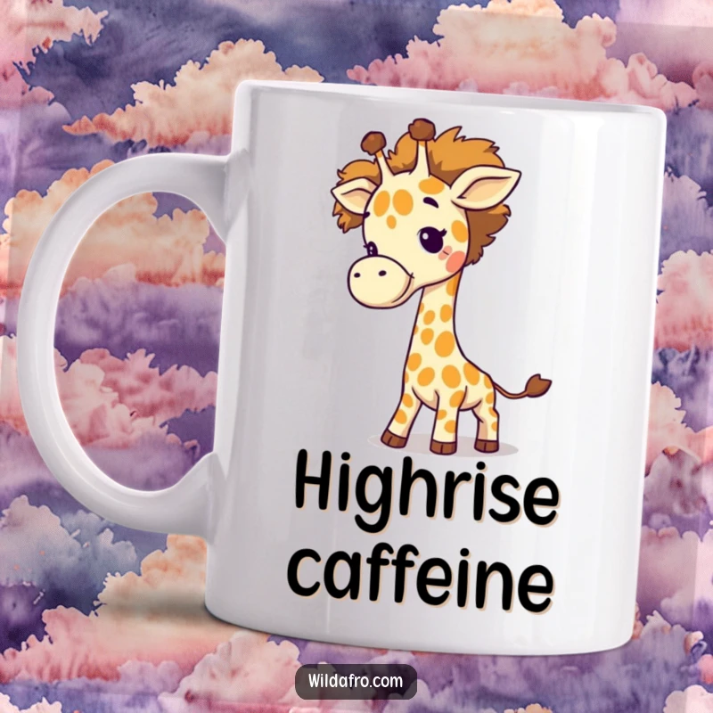 Funny Giraffe Afro Tail Mug with a giggling giraffe swinging a large afro like a tail, showcasing playful and unique humor.