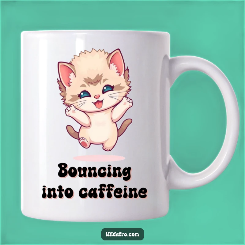 Funny Kitten Afro Mug - Bouncing Joyful Cat Gift for Fun Lovers