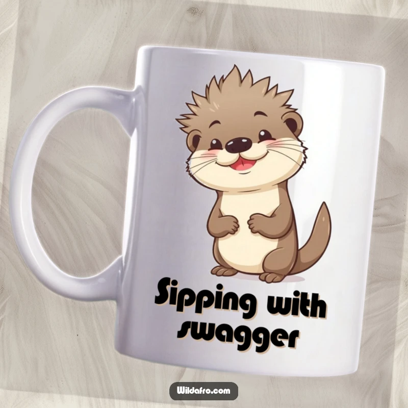 Funny Otter Mug with Spiky Afro Striking a Confident Pose - Cool Animal Design