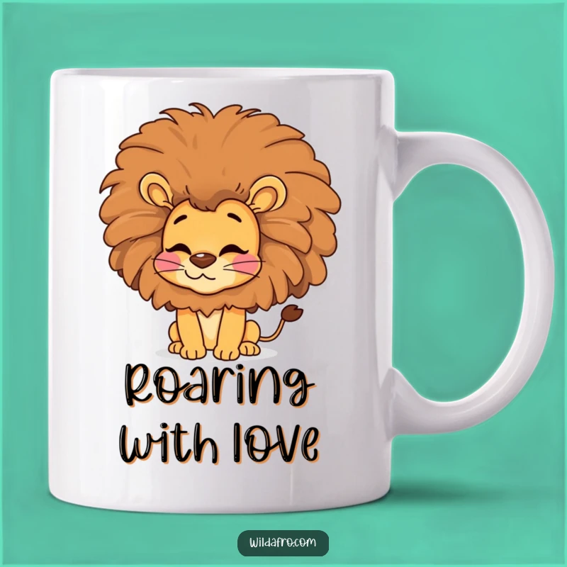 Funny Lion Afro Kiss Mug, Groovy Animal Art, Hilarious Retro Gift Idea