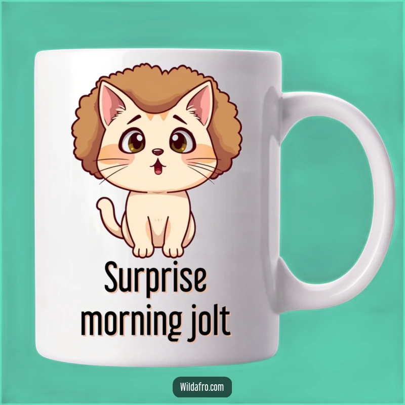 Shocked Cat Afro Mug - A Funny Gift for Cat Lovers and Surprise Enthusiasts