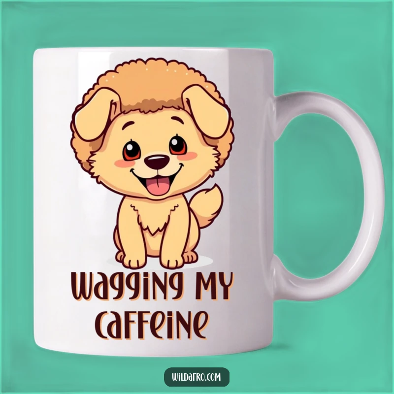 Funny Dog Afro Mug: Happy Wagging Tail Character Gift