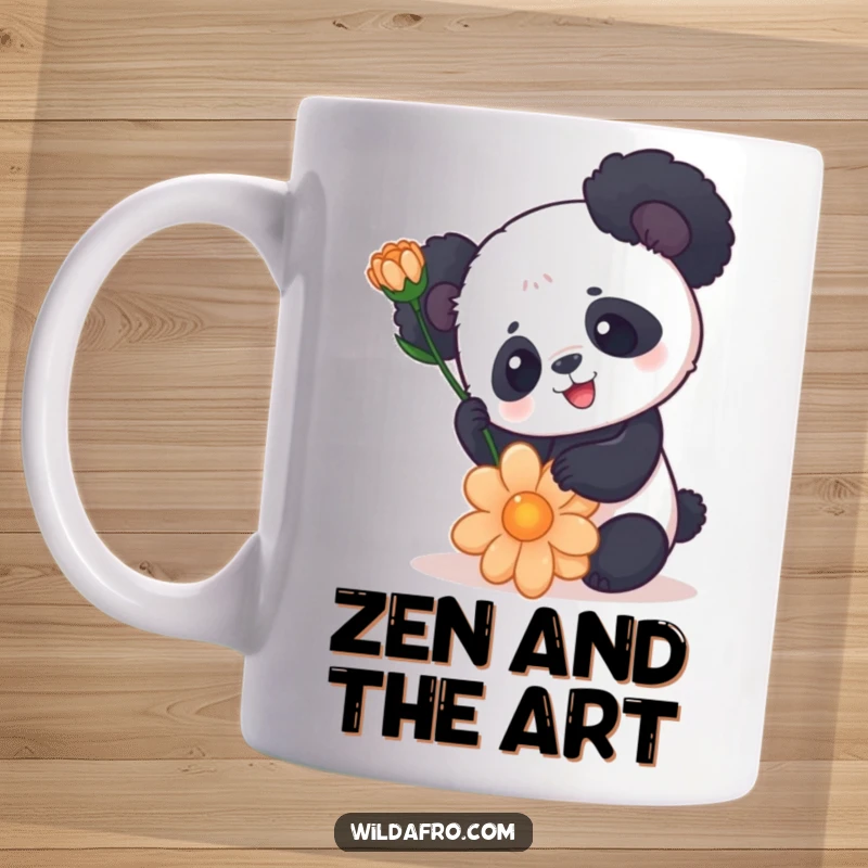 Funny Panda Mug with Rounded Afro Balancing a Flower - Cute & Playful Animal Design