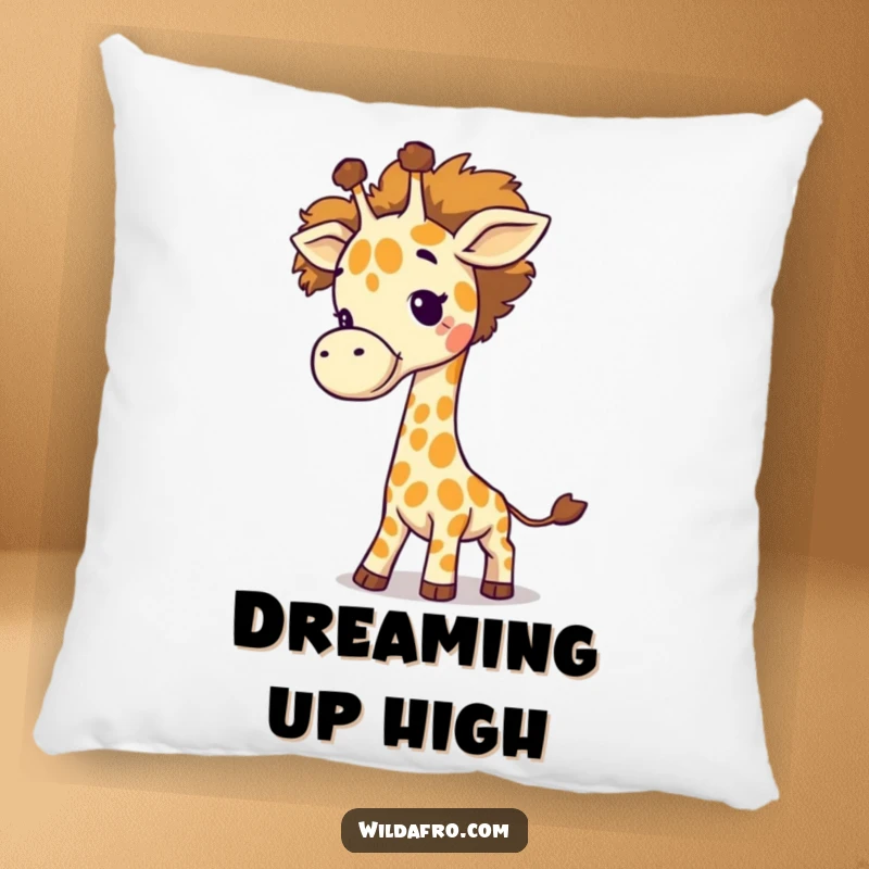 Funny Giraffe Afro Tail Pillow with a giggling giraffe swinging a fluffy afro like a tail, offering comfort and silly appeal.