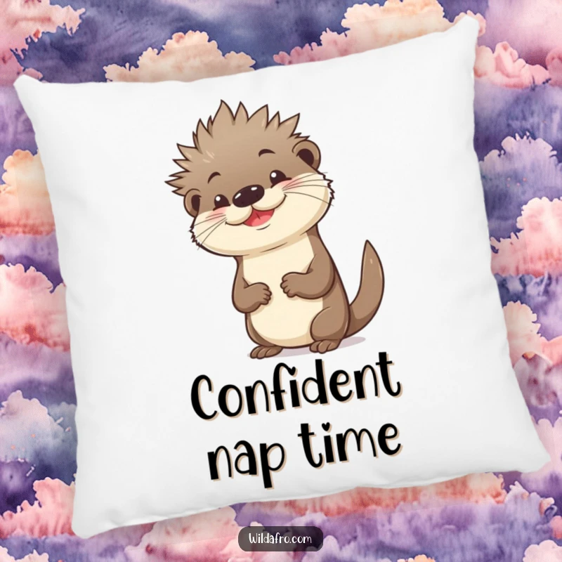Funny Otter Pillow with Spiky Afro and Confident Pose - Soft, Cool Decor