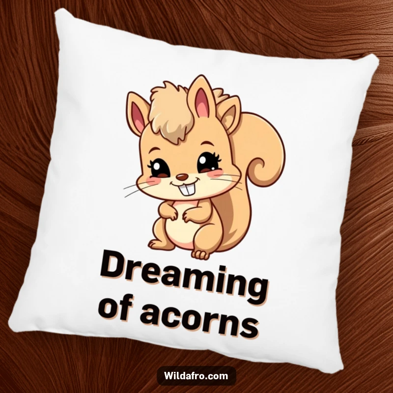 Funny pillow showing a mischievous squirrel mid-wiggle with its afro, wearing a giant, cheeky grin, adding comfort and humor.
