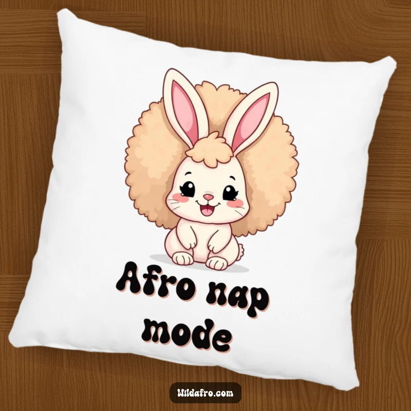Funny Afro Bunny Pillow with a cute bunny sporting a large afro and a wide smile, offering comfort and cheerful decor.