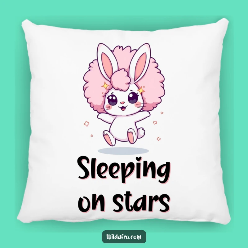 Funny Bunny Afro Star Pillow: Bouncing Character Comfort with Cosmic Sparkle