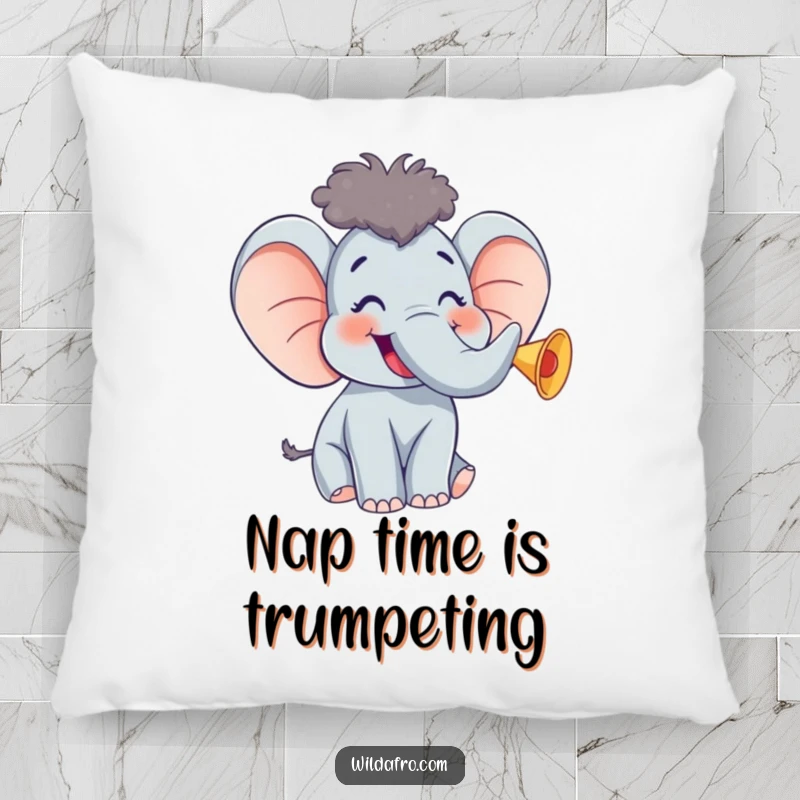 Funny Elephant Pillow w/ Afro, Giggling and Trumpeting Joyfully, Soft and Humorous Home Decor