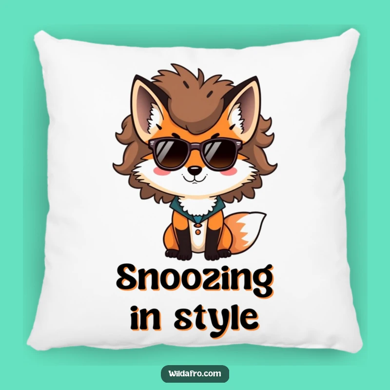 Funny Fox Afro Sunglasses Pillow, Cool Cushion Art, Hilarious Home Decor Gift