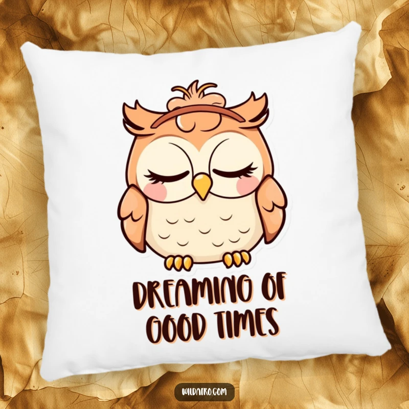 Funny pillow illustrated with a deeply satisfied owl having closed eyes, a fun afro headband, perfect for adding humorous comfort.