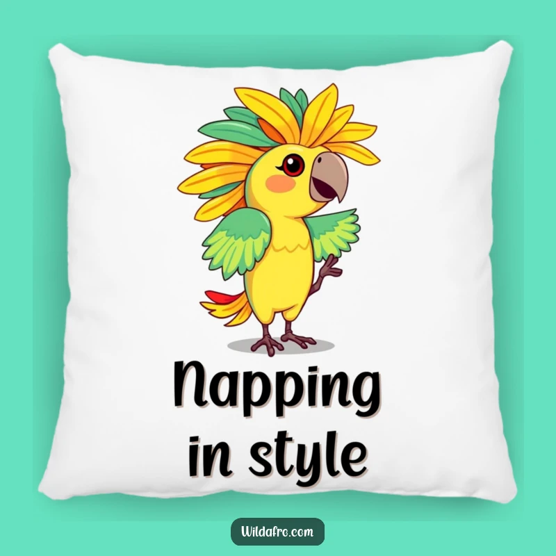 Funny Parrot Afro Pillow: Dancing Character Flaunting Vibrant Afro for a Fun Gift