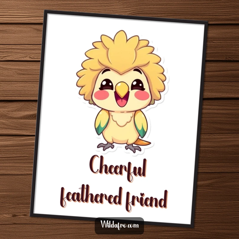 Funny Parrot Digital Art Print w/ Afro, Delighted and Squawking Cheerfully, Instant Cheerful Decor