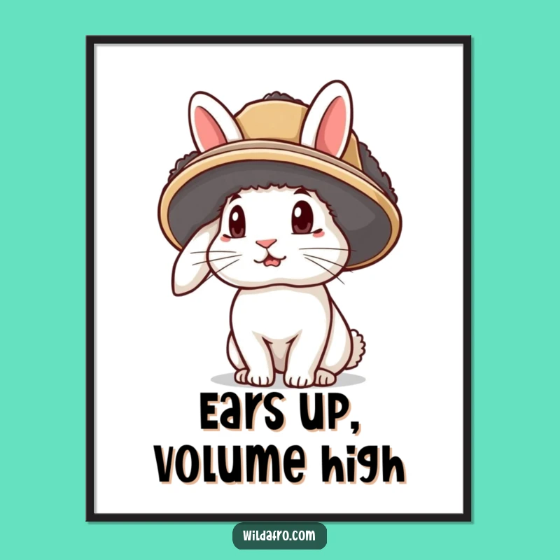 Funny Rabbit Afro Hat Digital Print: Instant Cute Art with Hilarious Flair