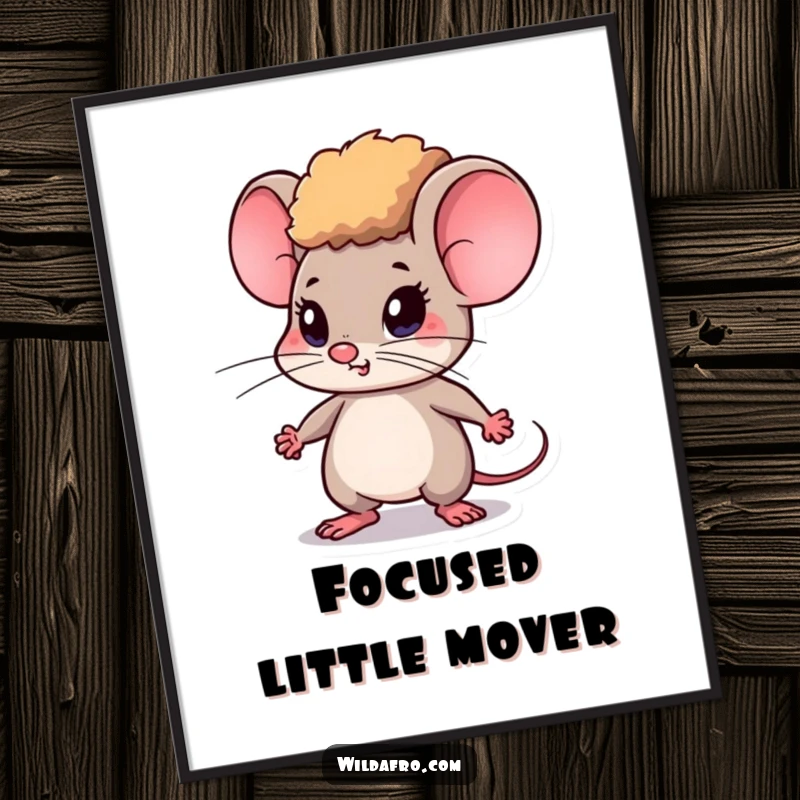 Funny Mouse Digital Art Print w/ Afro, Determinedly Tapping Feet, Instant Motivational Decor