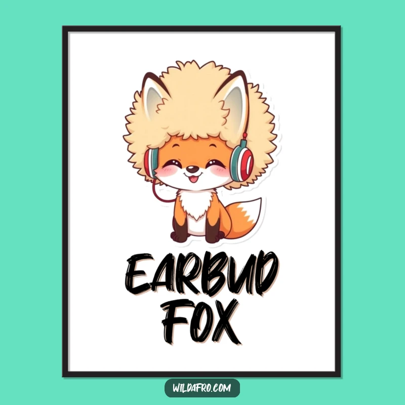 Funny Afro Fox DJ Digital Art: Humorous Downloadable Print for Music Lovers