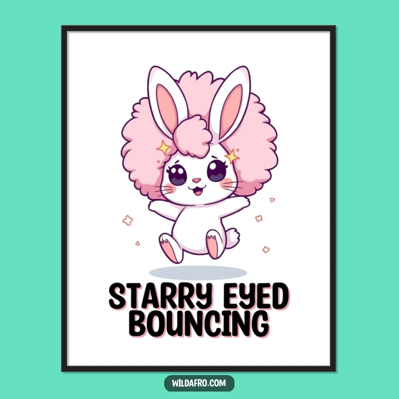 Funny Bunny Afro Star Digital Art: Bouncing Character Decor with Cosmic Whimsy