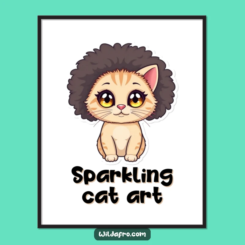 Funny Cat Afro Digital Art: Instant Retro Vibes for Your Walls