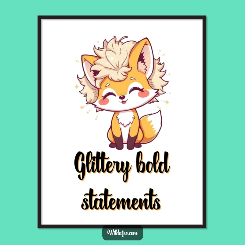 Funny Fox Glitter Afro Digital Art: Cheerful Character Decor with Shimmering Whimsy