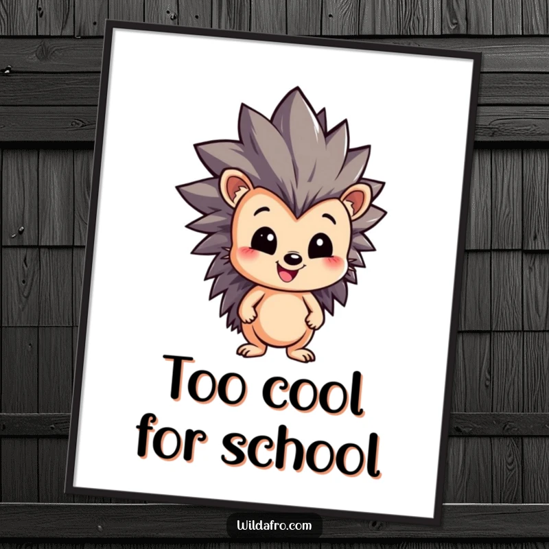 Funny Hedgehog Digital Art Print of a happy character with a large, spiky, dynamic afro, delivering immediate visual humor and charm.