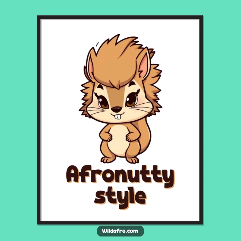 Funny Squirrel Afro Digital Art - Determined Nut Collector Print, Instant Gift