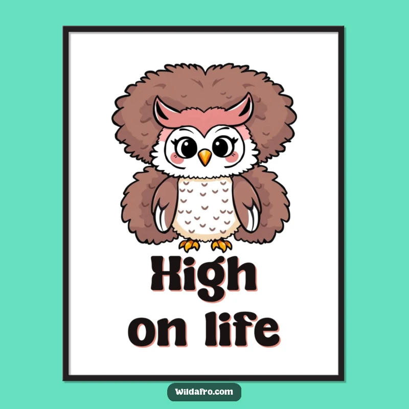 Funny Owl Afro Digital Art Print: Playful Character On Top Gift