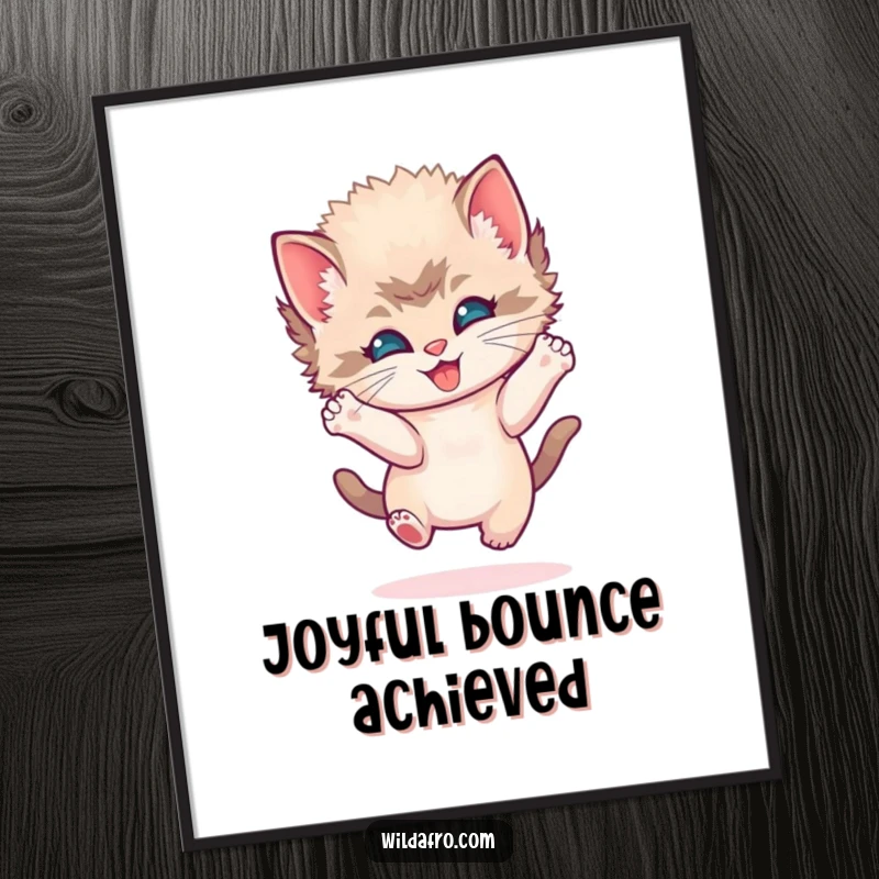 Funny kitten afro digital art print of a playful kitten with a round afro, bouncing joyfully and radiating happiness.