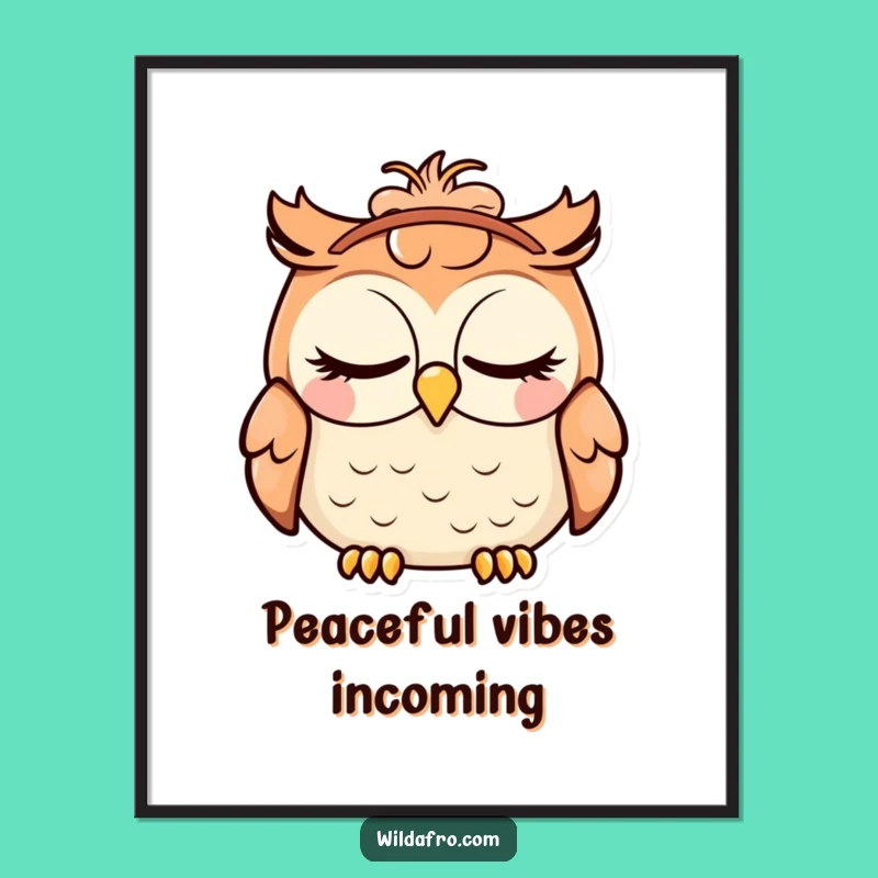 Funny Digital Art: Owl with Afro Headband, Instant Printable Humor