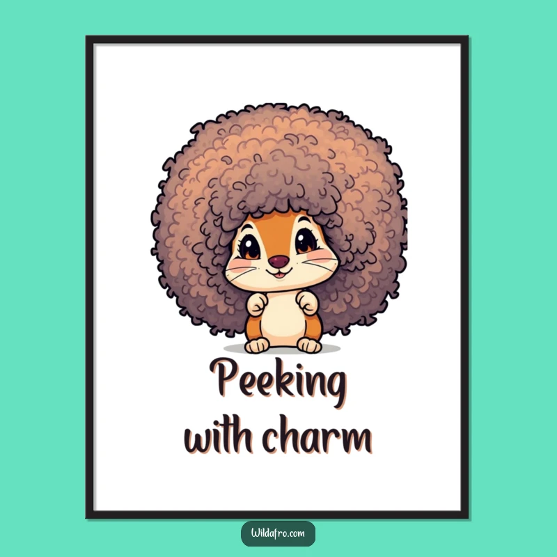 Funny Squirrel Afro Digital Art Print: Curious Character Peek Gift