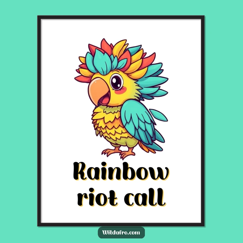 Funny Parrot Afro Squawk Digital Art, Colorful Print, Hilarious Instant Gift