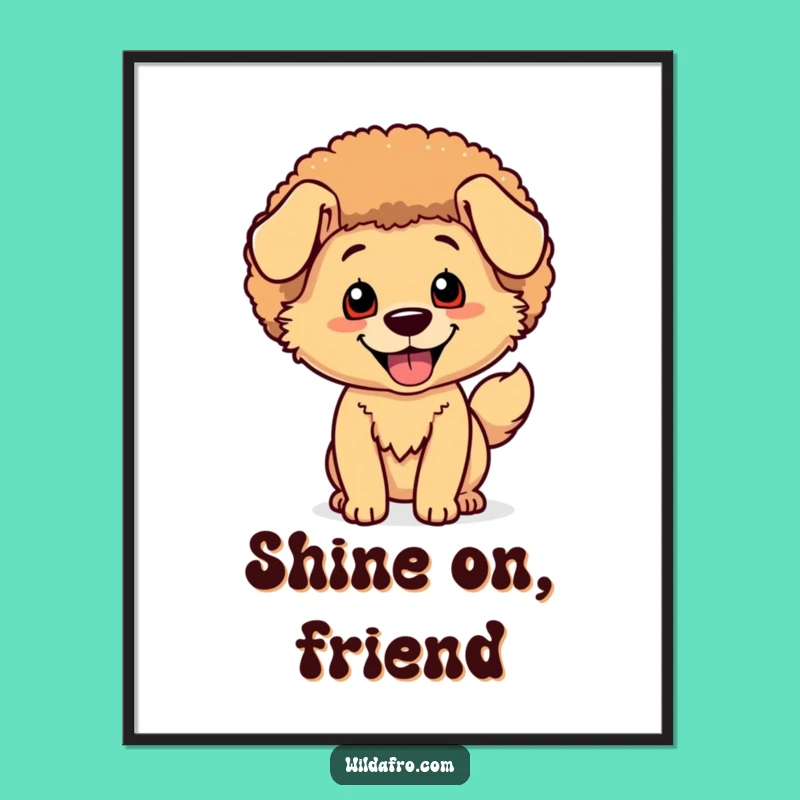 Funny Dog Afro Digital Art Print: Happy Wagging Tail Character Gift